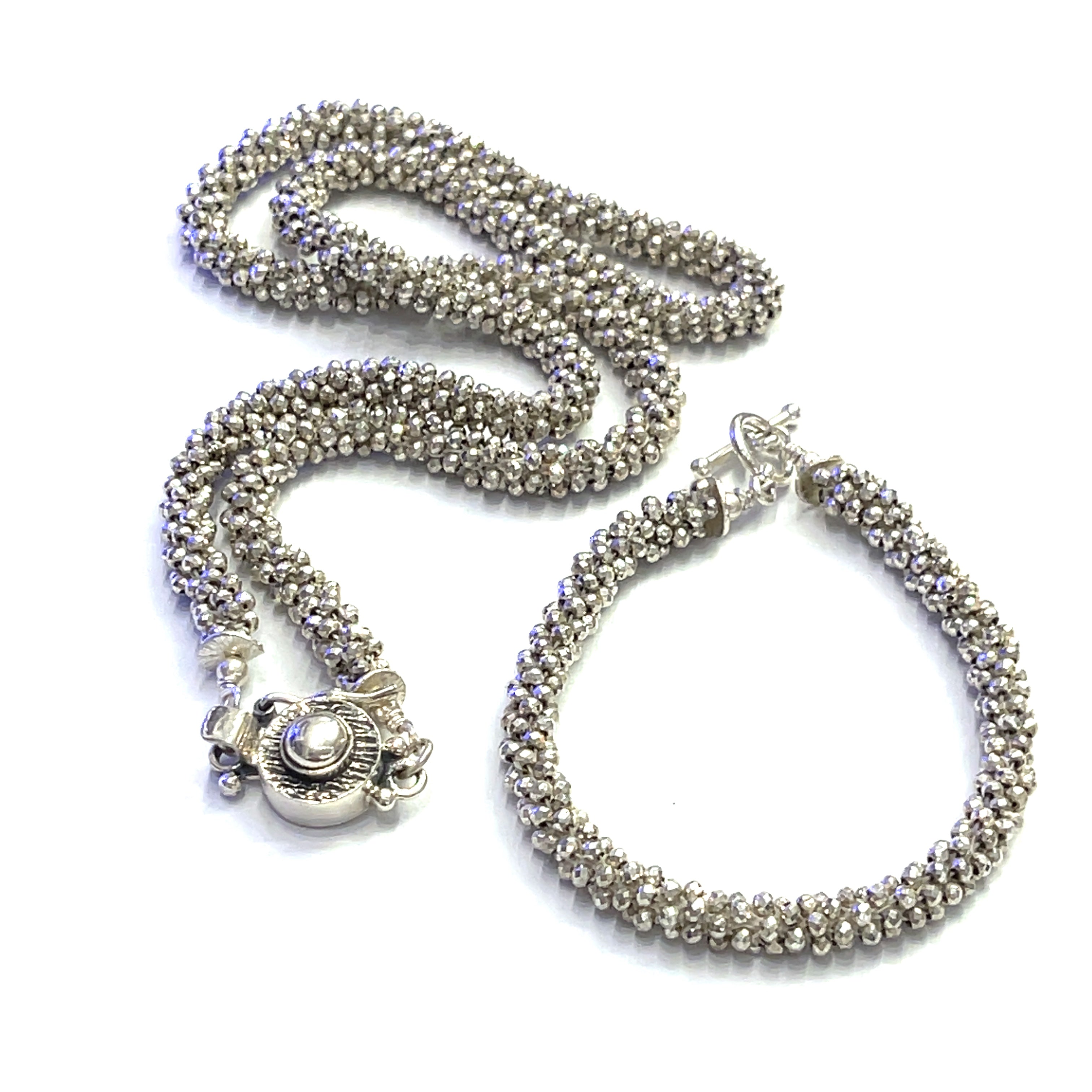 Silver Pyrite Crocheted Gemstone Necklace