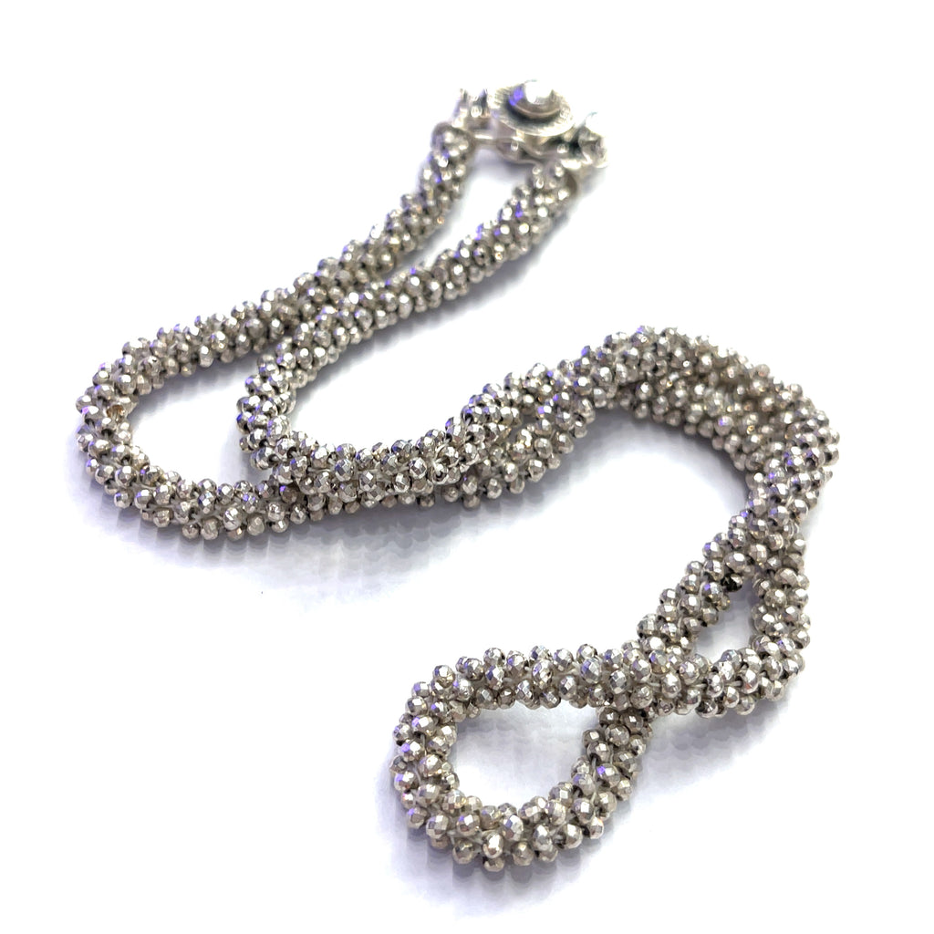 Silver Pyrite Crocheted Gemstone Necklace