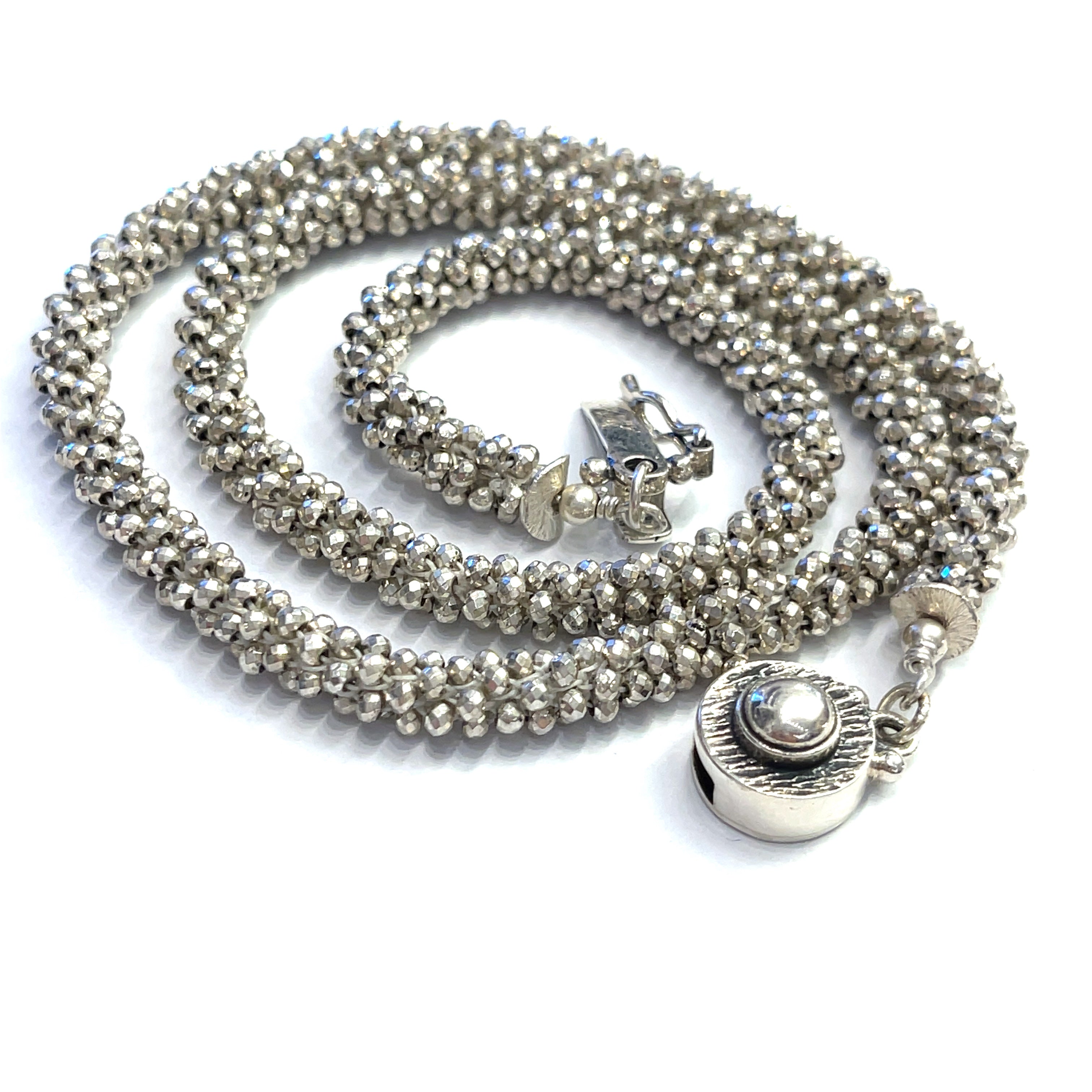 Silver Pyrite Crocheted Gemstone Necklace