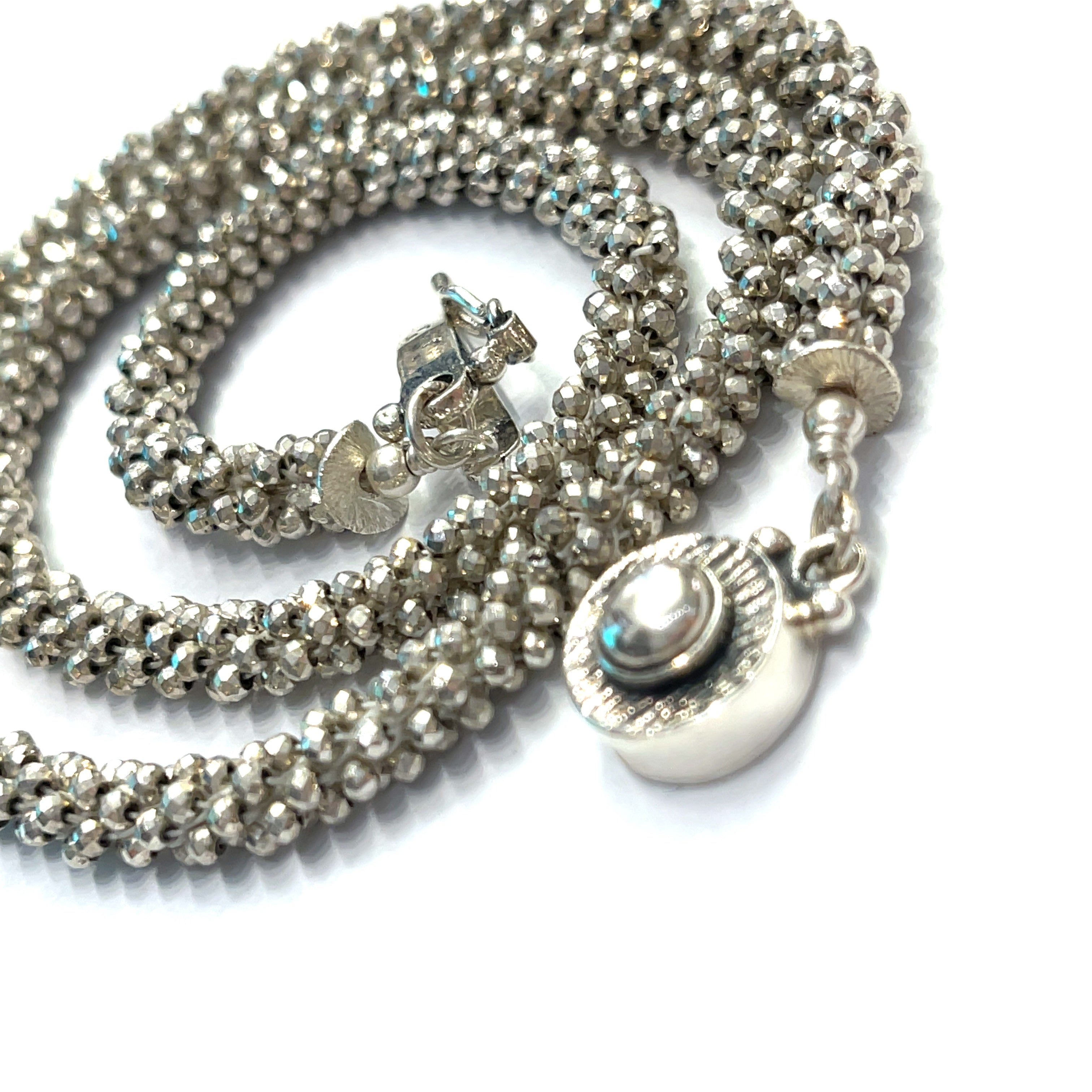 Silver Pyrite Crocheted Gemstone Necklace