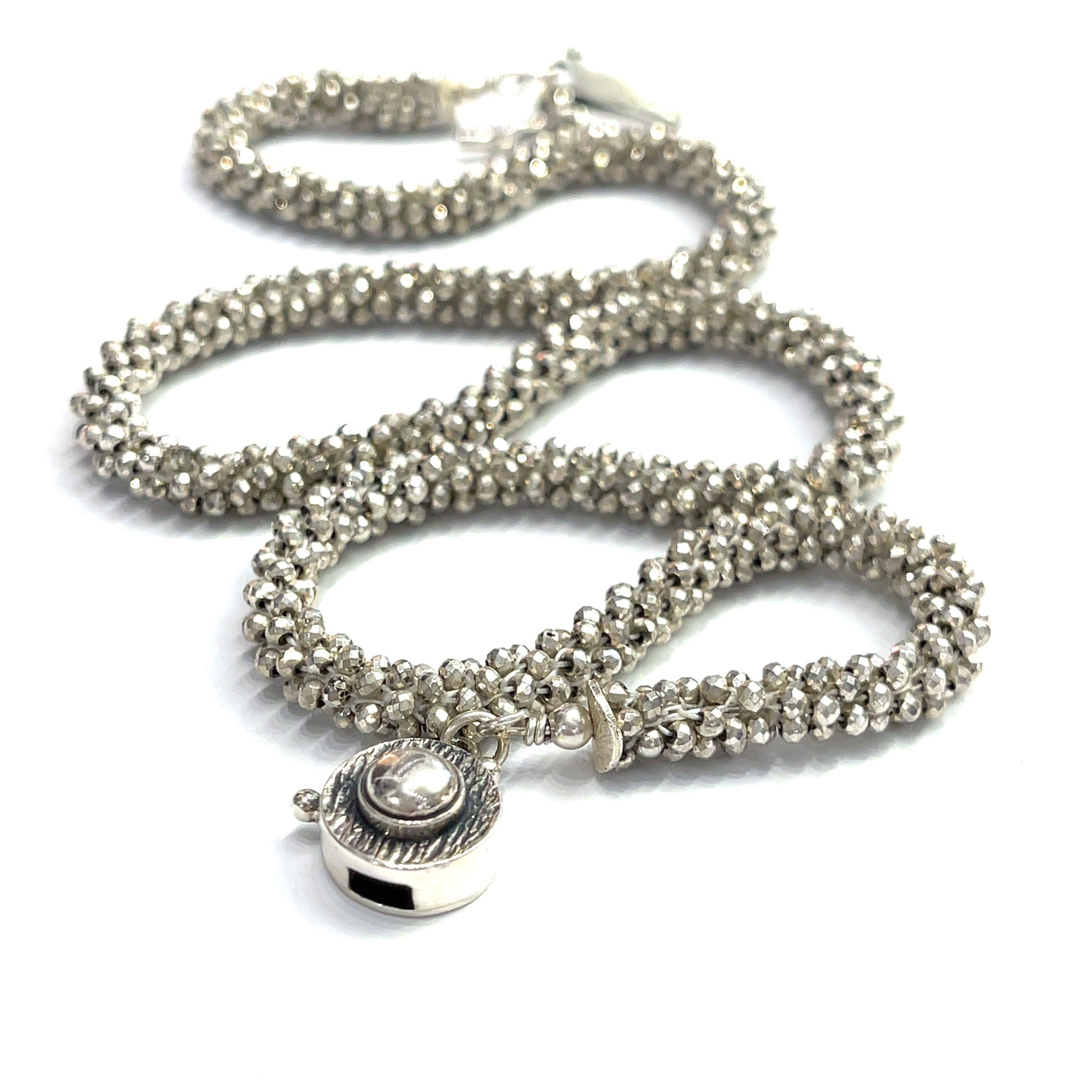 Silver Pyrite Crocheted Gemstone Necklace