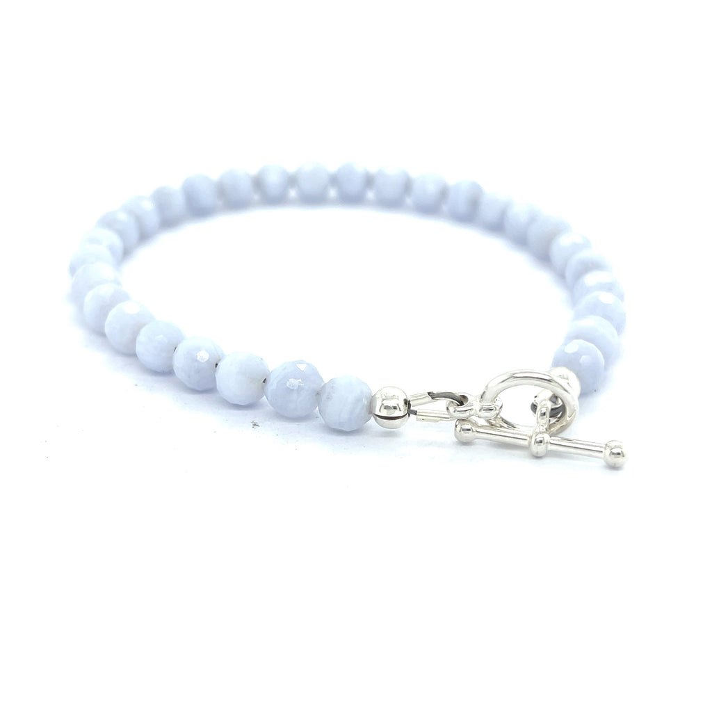 Blue Lace Agate Gemstone Beaded Bracelet