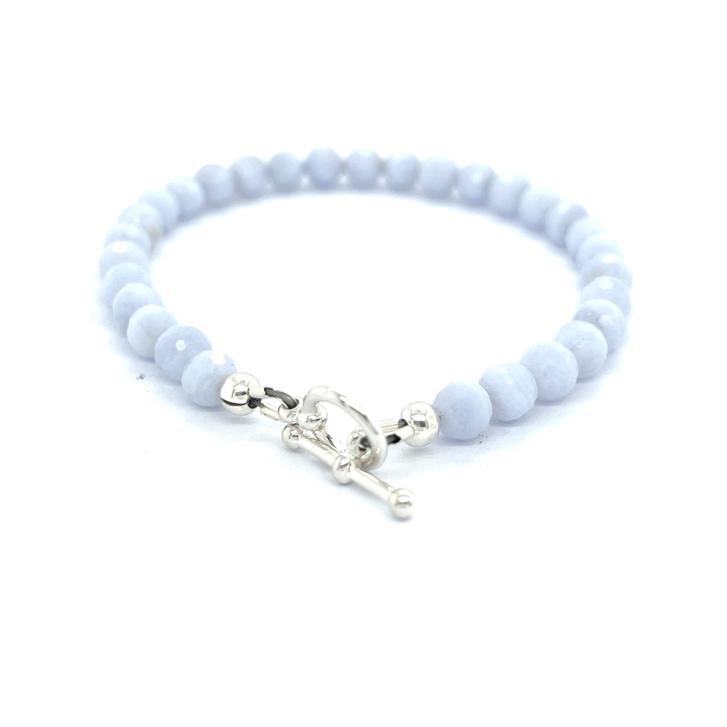 Blue Lace Agate Gemstone Beaded Bracelet
