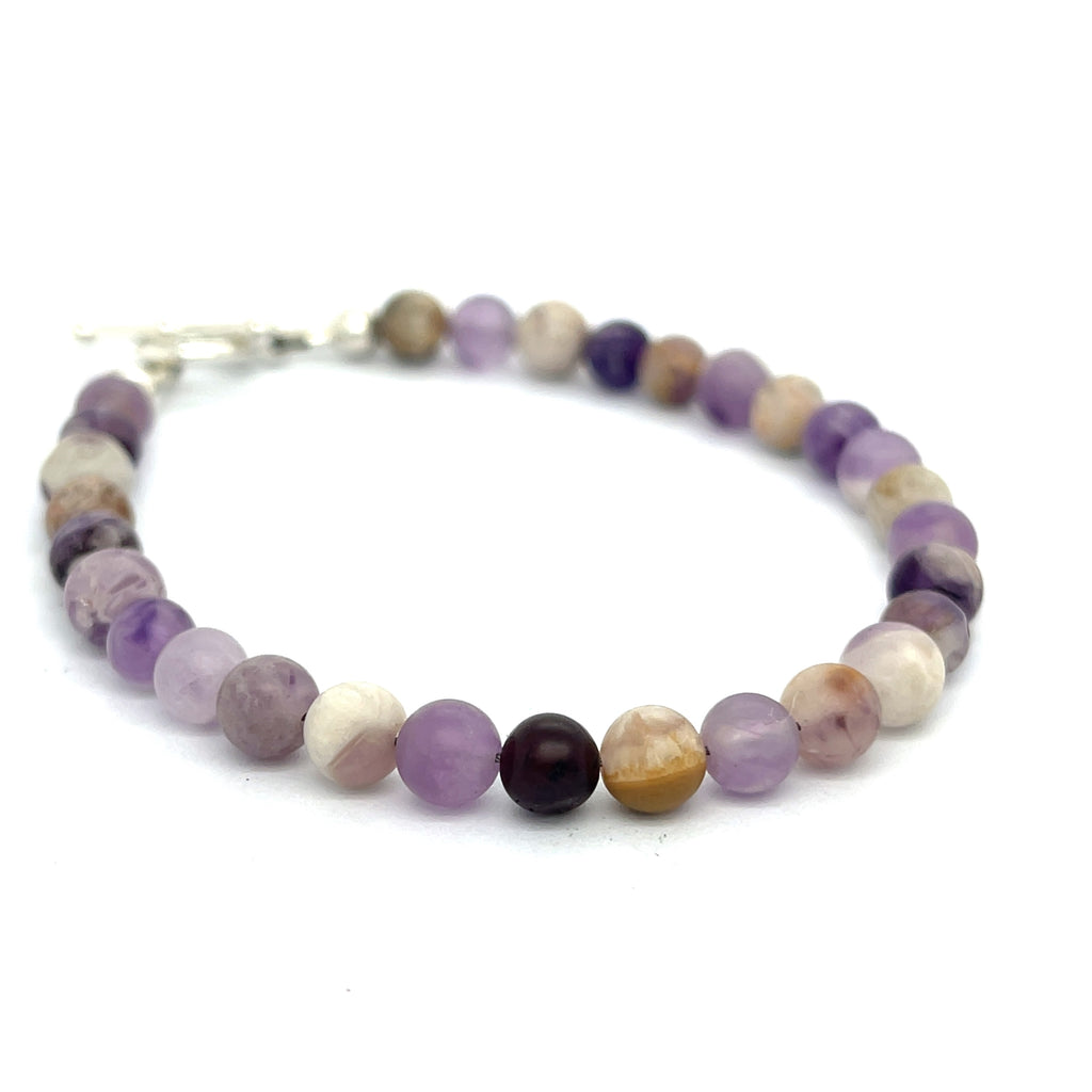 Flower Agate (Cherry Agate) gemstone bracelet, jewelry