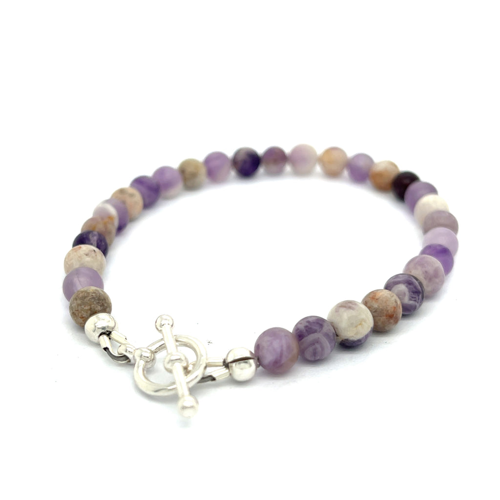 Flower Agate (Cherry Agate) gemstone bracelet, jewelry