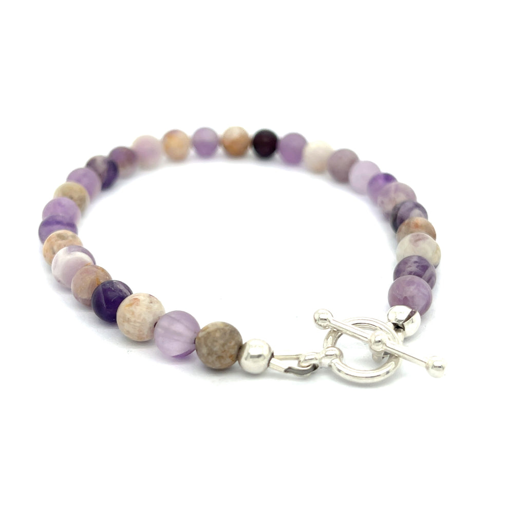 Flower Agate (Cherry Agate) gemstone bracelet, jewelry