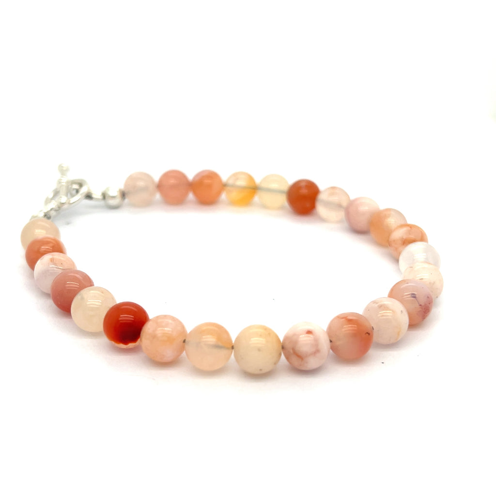 Flower Agate (Cherry Agate) gemstone bracelet, jewelry