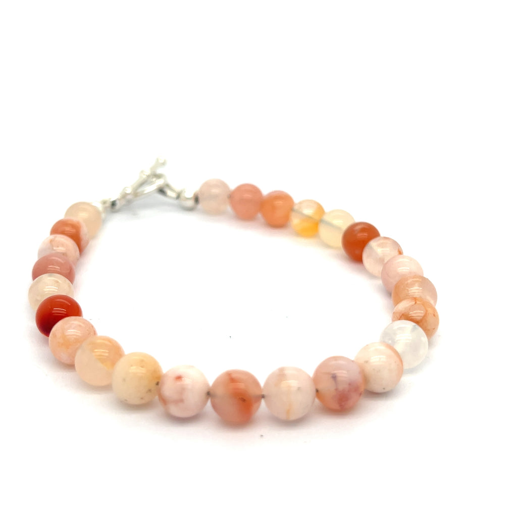 Flower Agate (Cherry Agate) gemstone bracelet, jewelry