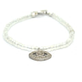 Rainbow Moonstone with a gold filled paved diamond evil eye charm beaded bracelet