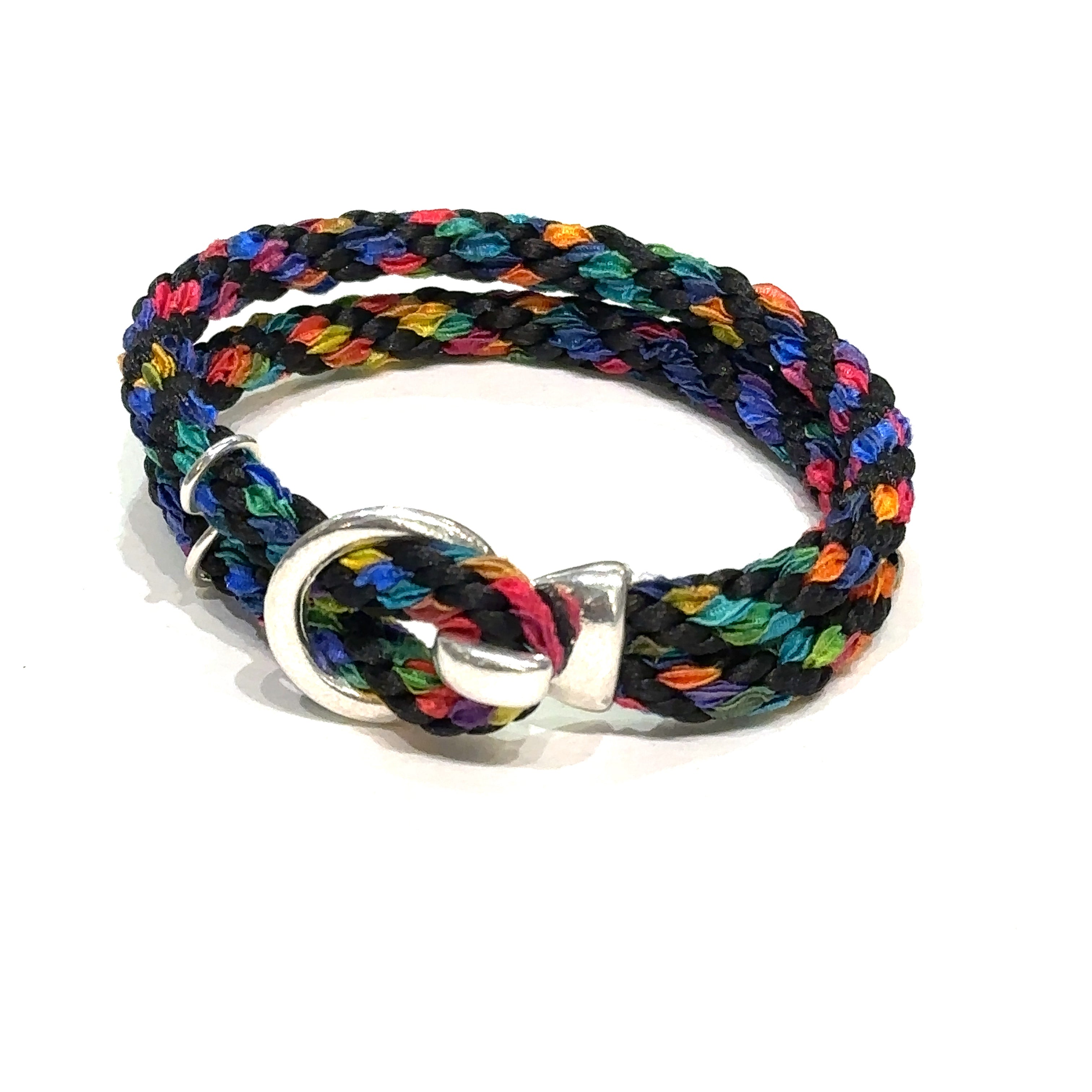 Black and Rainbow Kumihimo Braided bracelet, jewelry