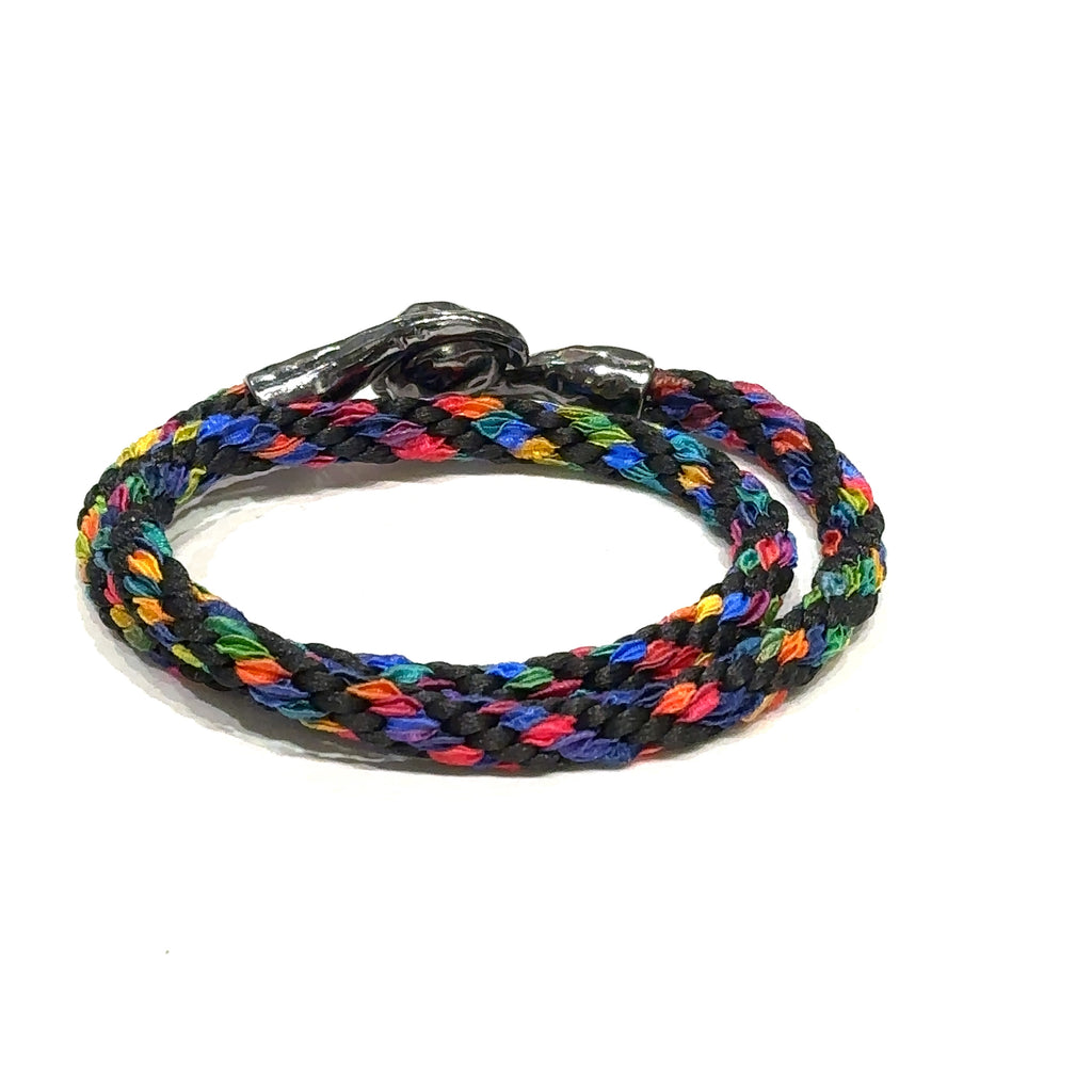 Black and Rainbow Kumihimo Braided bracelet, jewelry