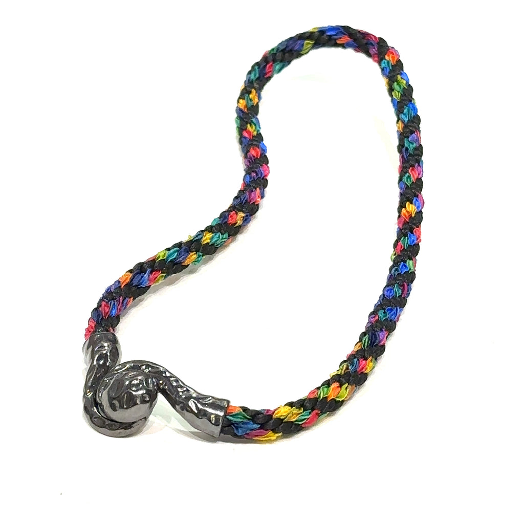 Black and Rainbow Kumihimo Braided bracelet, jewelry