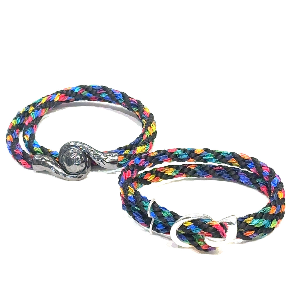 Black and Rainbow Kumihimo Braided bracelet, jewelry