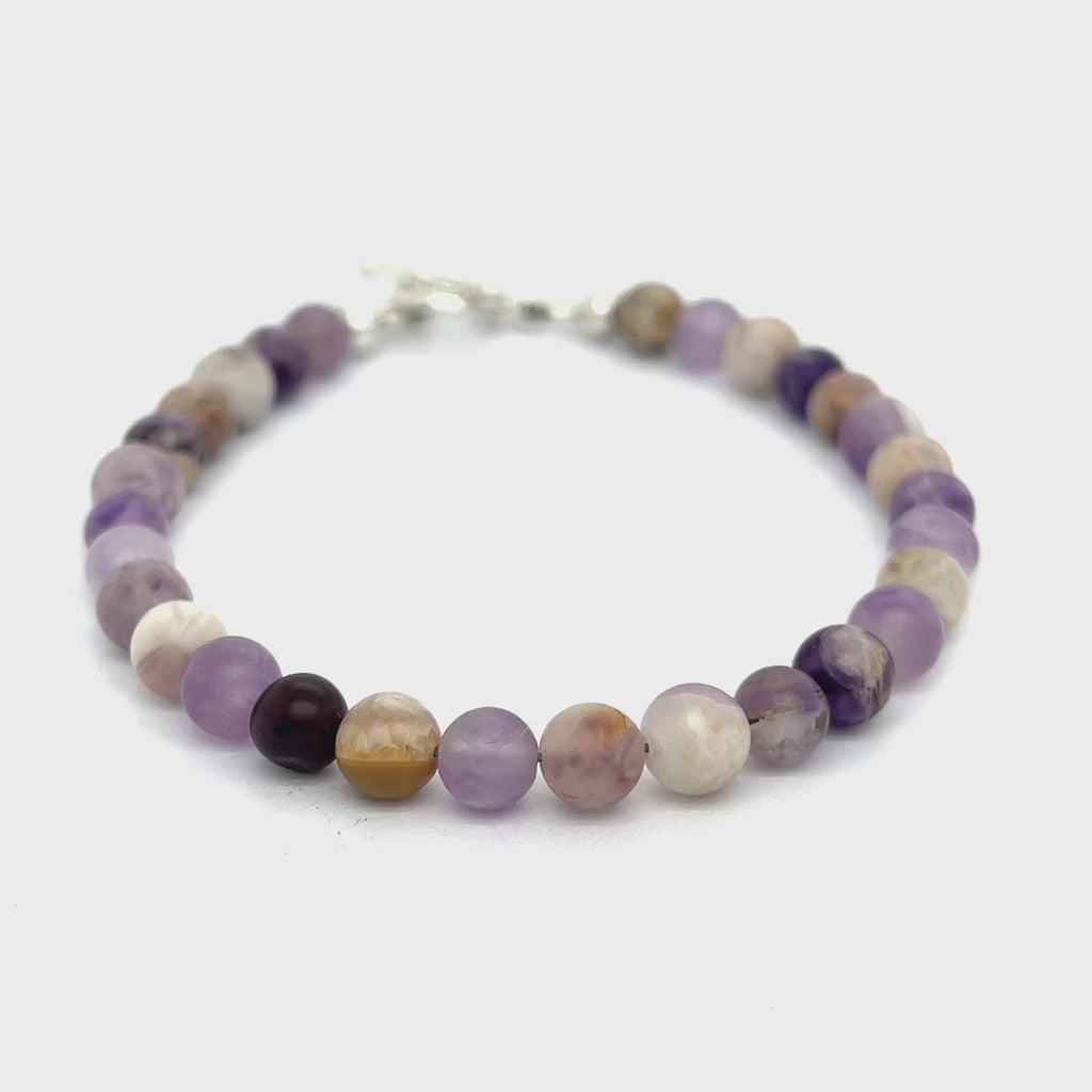 Flower Agate (Cherry Agate) gemstone bracelet, jewelry