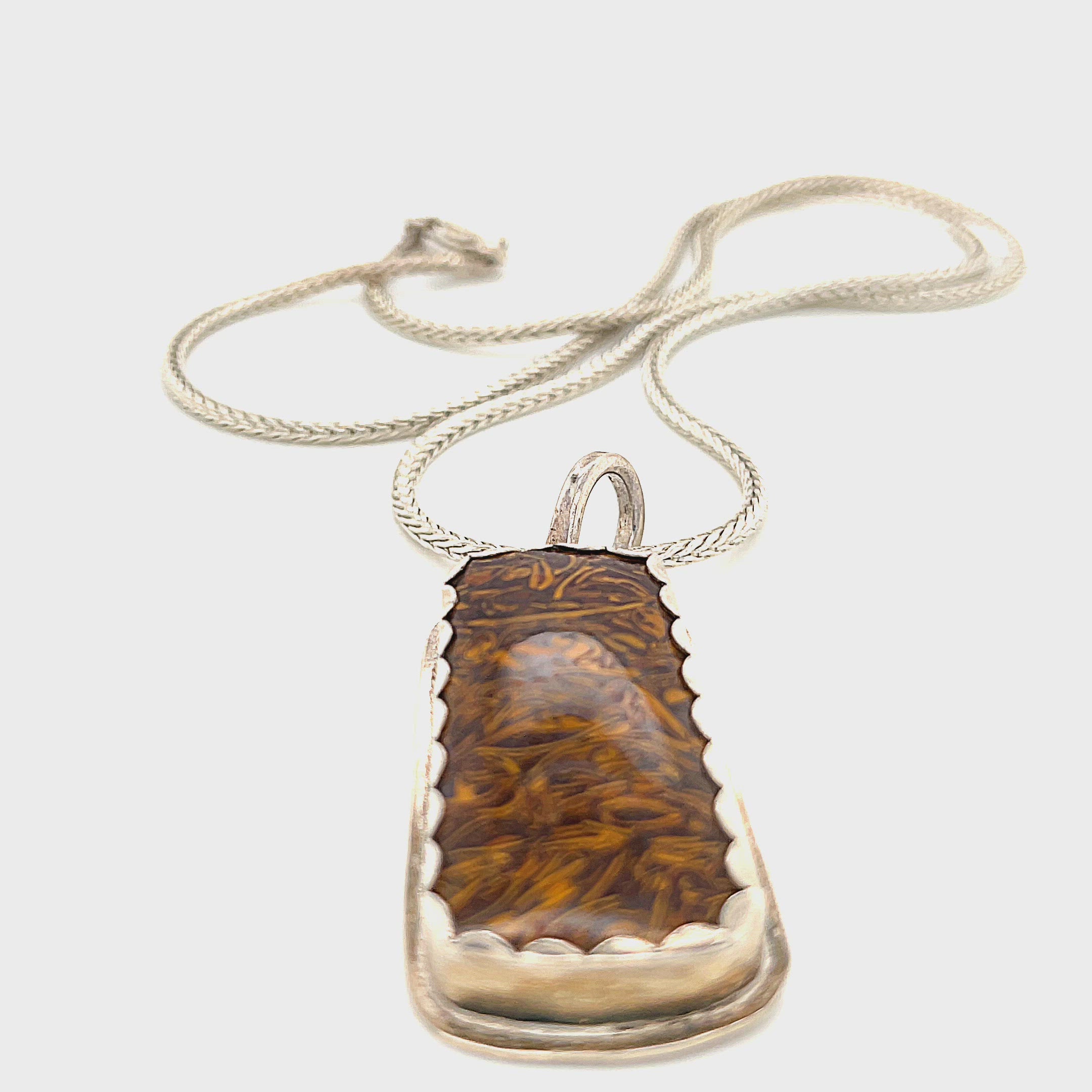 India script stone Pendant with Sterling Silver Chain Necklace, healing  Jewelry 22.5''