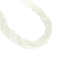 2mm Clear Topaz faceted round gemstone strand, on a white background, front overview. 