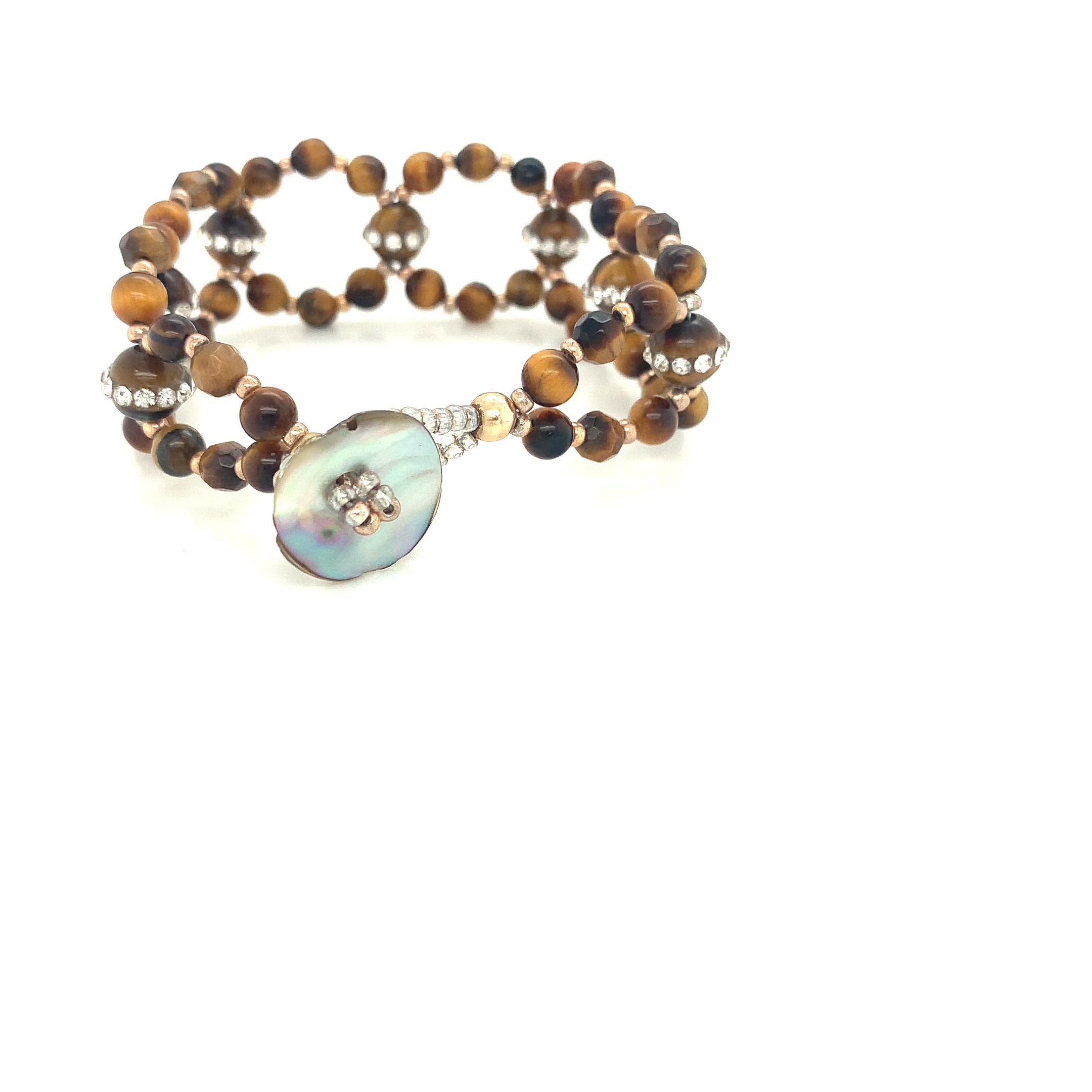 Tiger Eye Cross Weave Bracelet, Tiger Eye bracelet with CZ's, size 6''