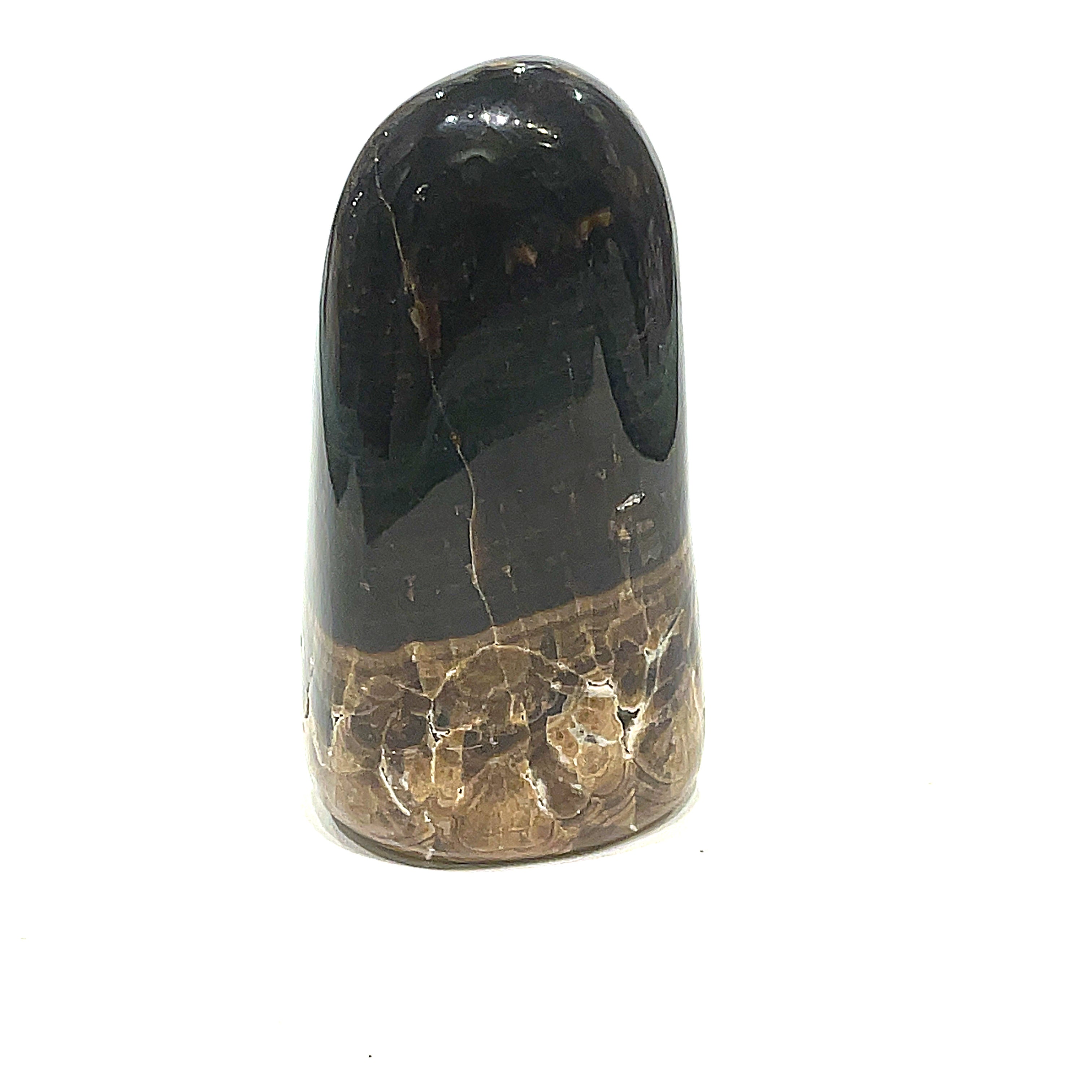 #3 Chocolate Calcite free-form gemstones varying slightly in size and shape, with a smooth, polished finish. They are displayed against a white background in a front view. 