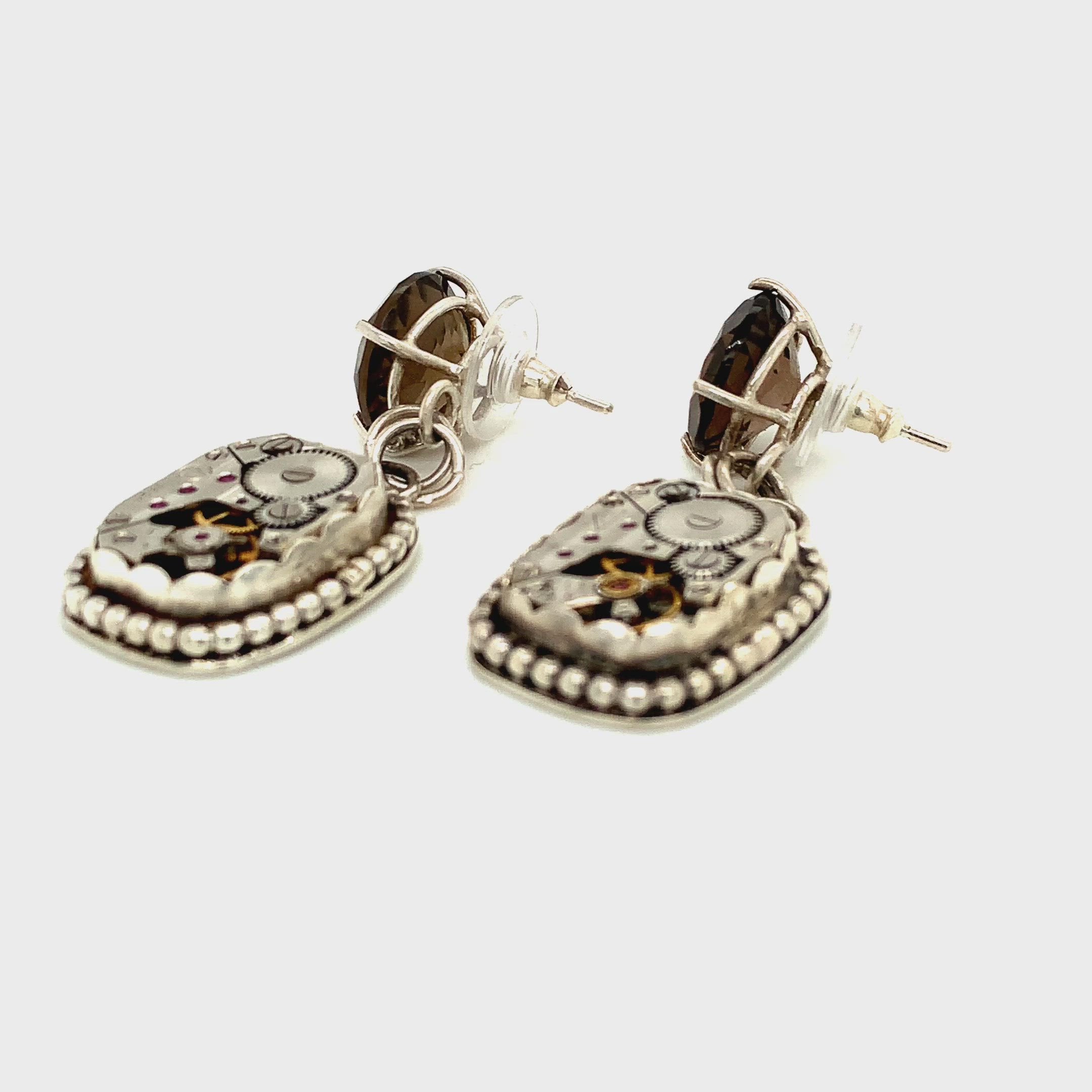 Sterling Silver Steampunk Watch Component bezel Set Post Earrings