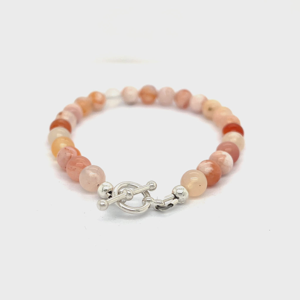 Flower Agate (Cherry Agate) gemstone bracelet, jewelry