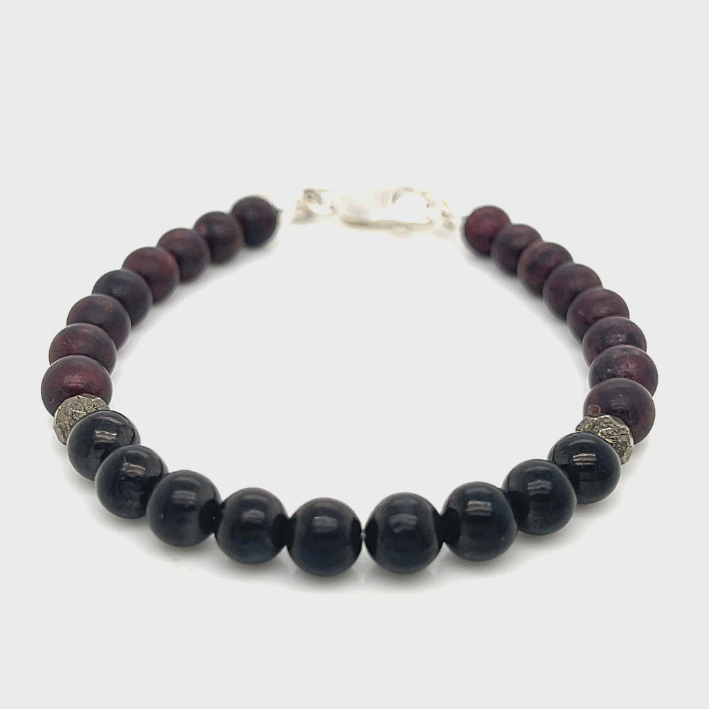 Red Garnet Bracelet with Shungite and Pyrite focal beads, gemstone stone bracelet