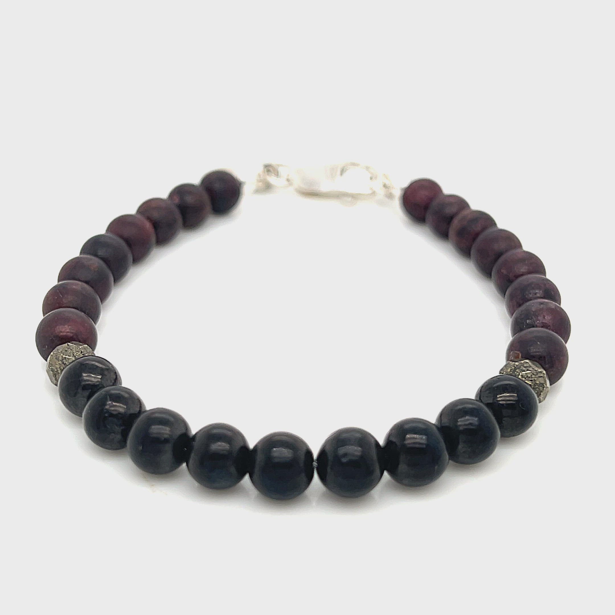 Red Garnet Bracelet with Shungite and Pyrite focal beads, gemstone stone bracelet