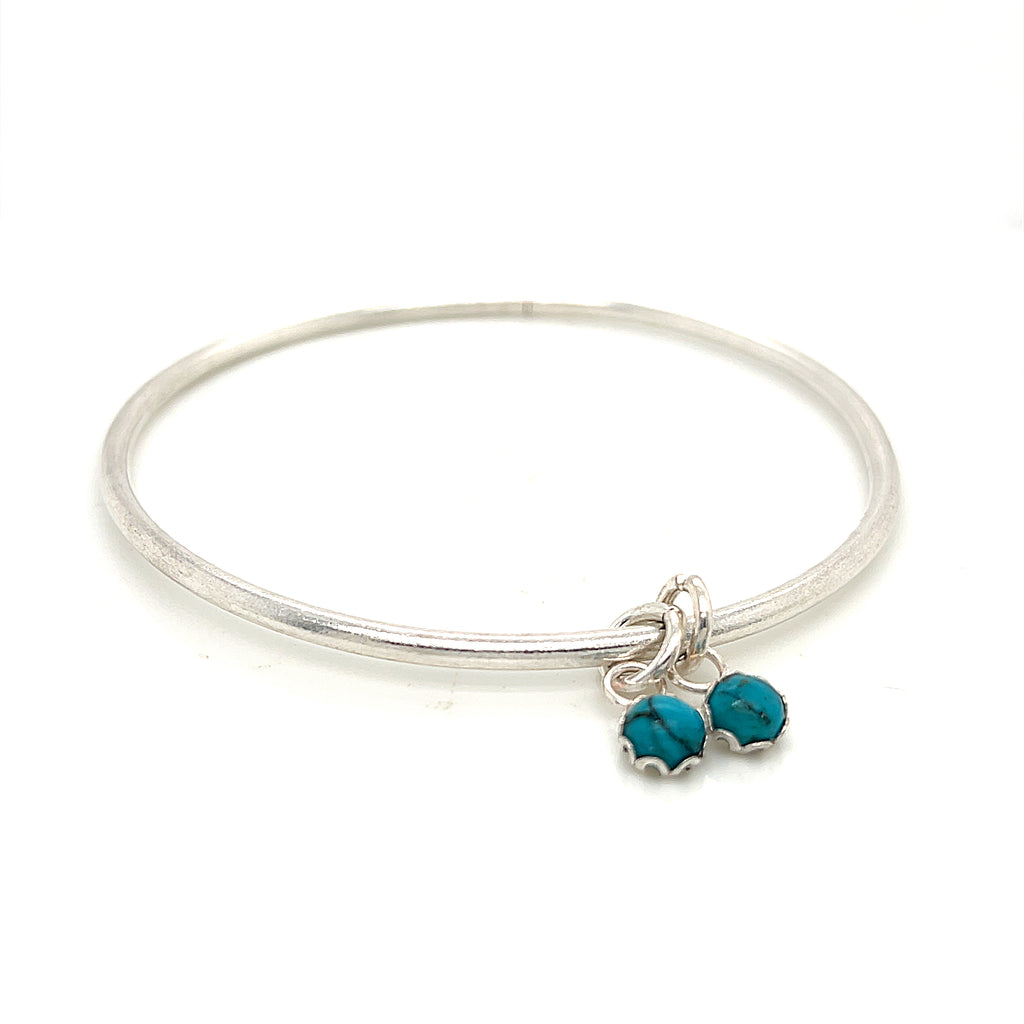 Sterling Silver Turquoise Charm Bangle , size 8'', jewelry