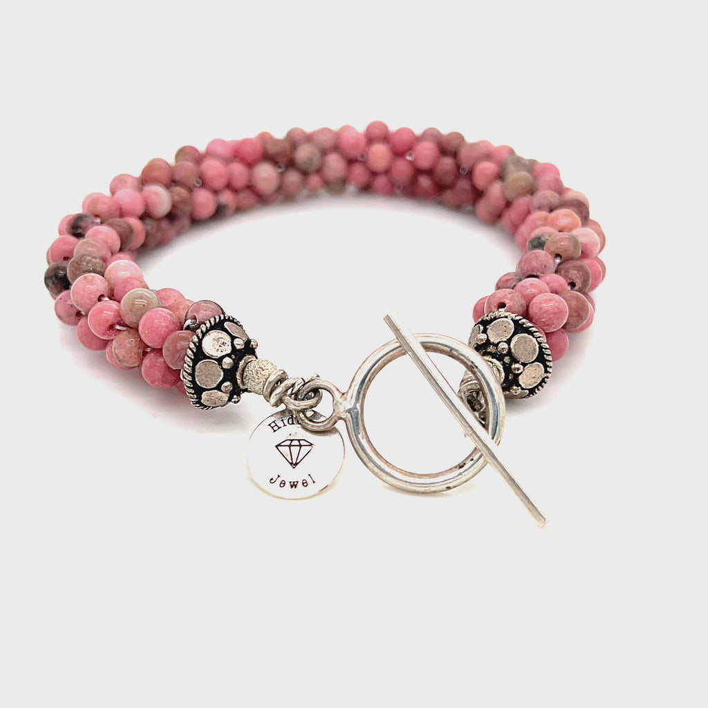 Pink Turquoise stone Crocheted Bracelet, with sterling clasp