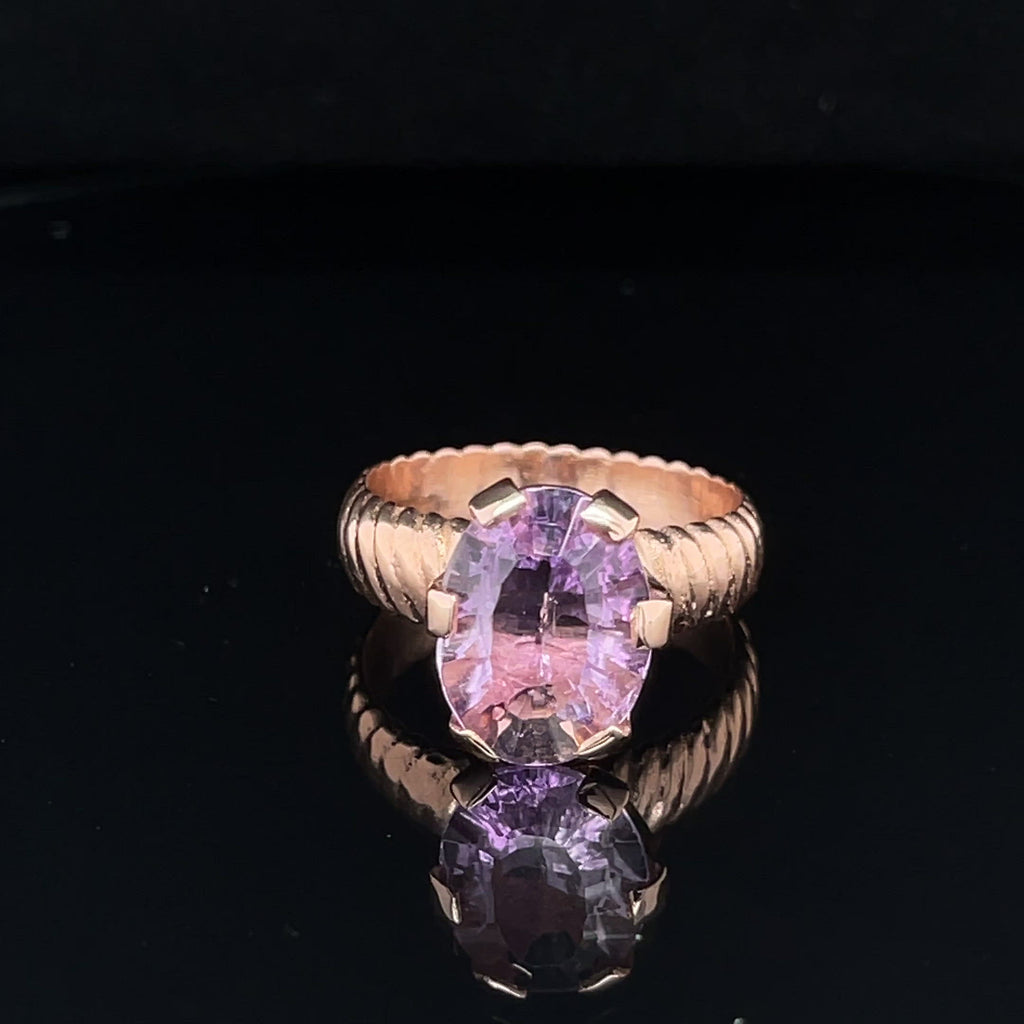 Amethyst Faceted Oval Gemstone Ring, 18k Rose Gold Ring,  prong set, size 7, Jewelry