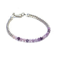 A Sugilite gemstone bracelet with a sterling silver clasp, featuring tiny faceted gemstones in shades of purple and pink on a white background, front view.