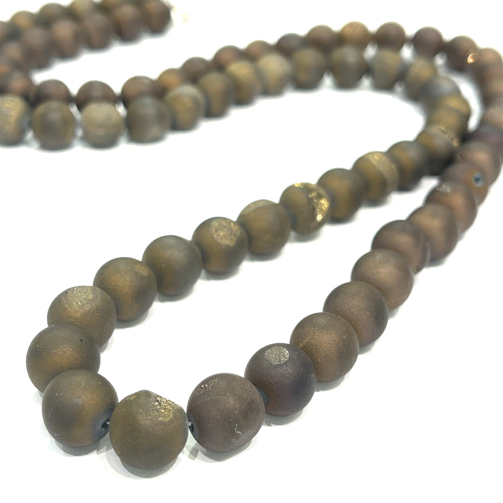 A Unisex Druzy Agate Necklace styled for layering and everyday wear, on a white background, center-long close up overview. 