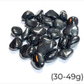 A collection of Hematite gemstones (30-49g) on a white background, front view. 