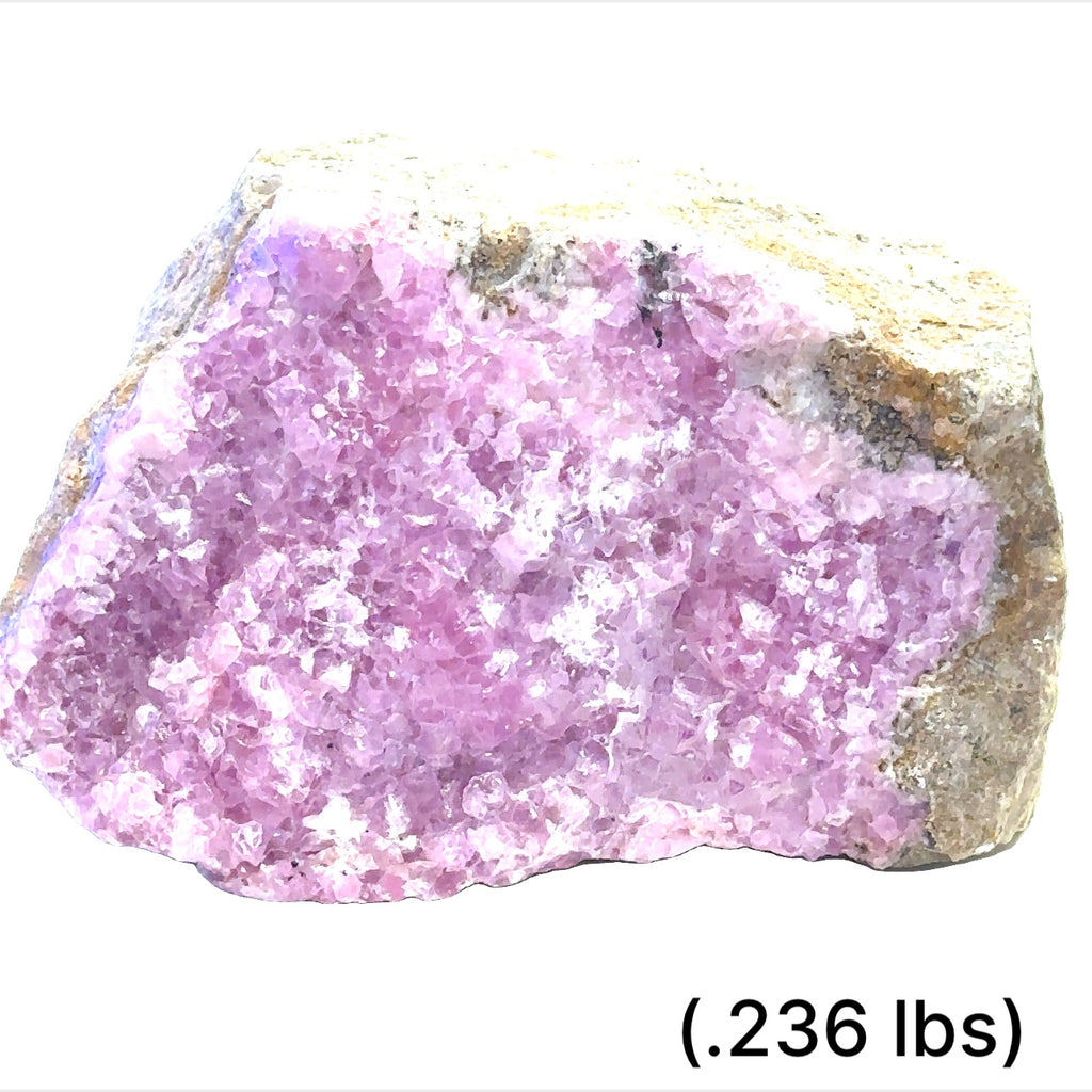 A collection of raw cobalt calcite gemstones with a pinkish hue, showing a rough, unpolished texture, and varying in size. The text indicates the weight range of .236 grams. on white background, front view