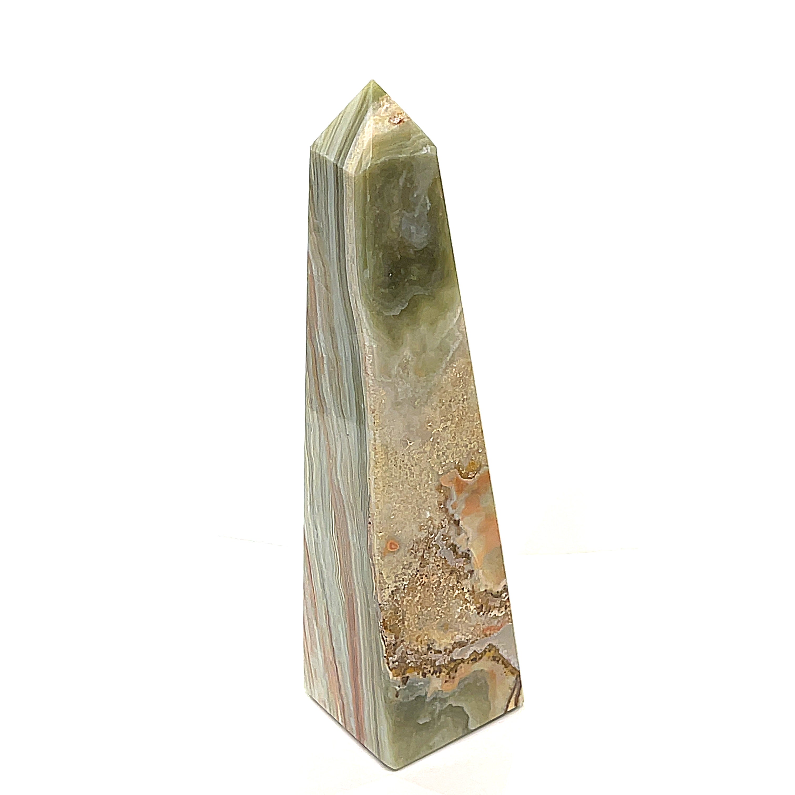 A ethically sourced Onyx towers from Hidden Jewel of the South End on a white background, front view.