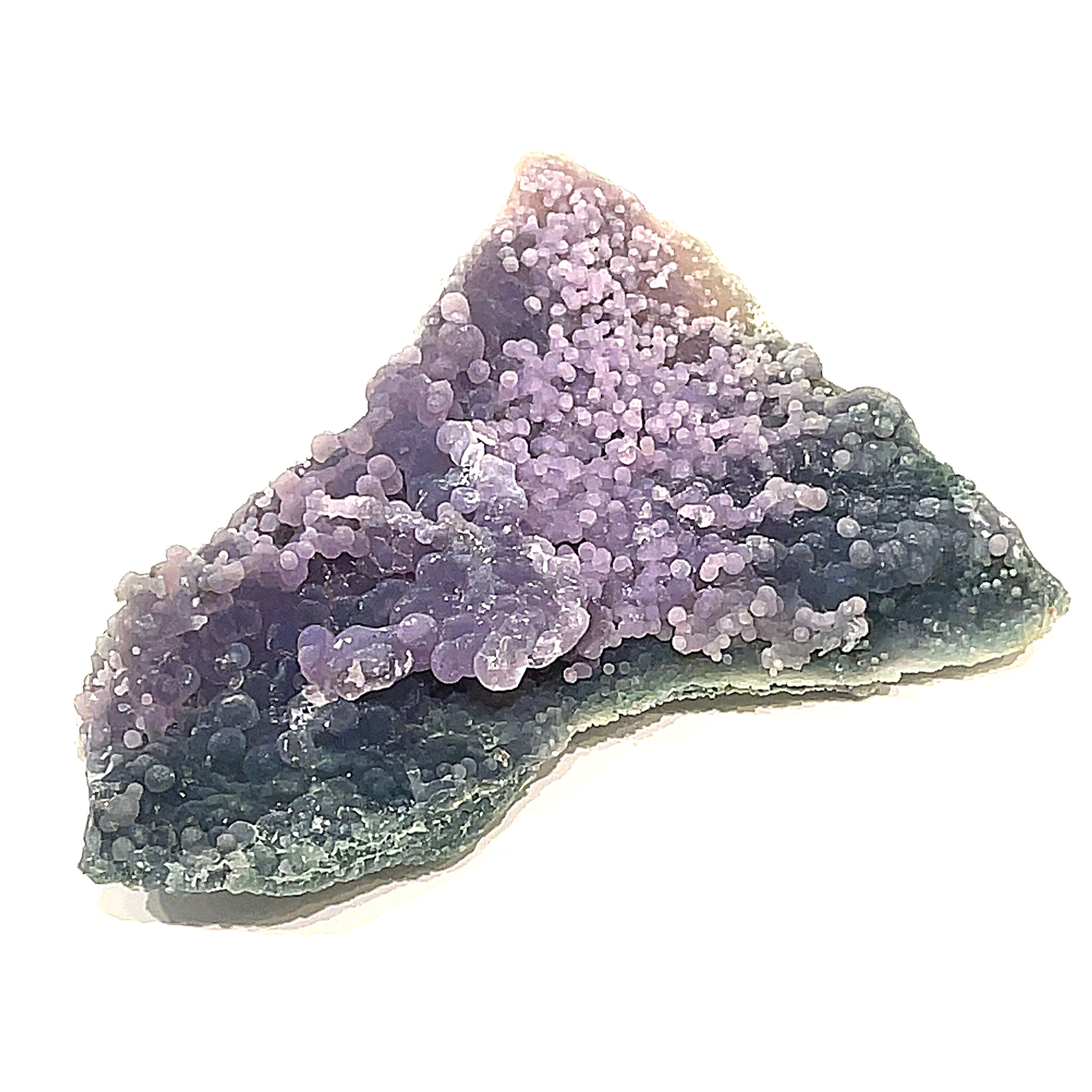 A extra large grape agate gemstone  on a white background, front close up overview. 