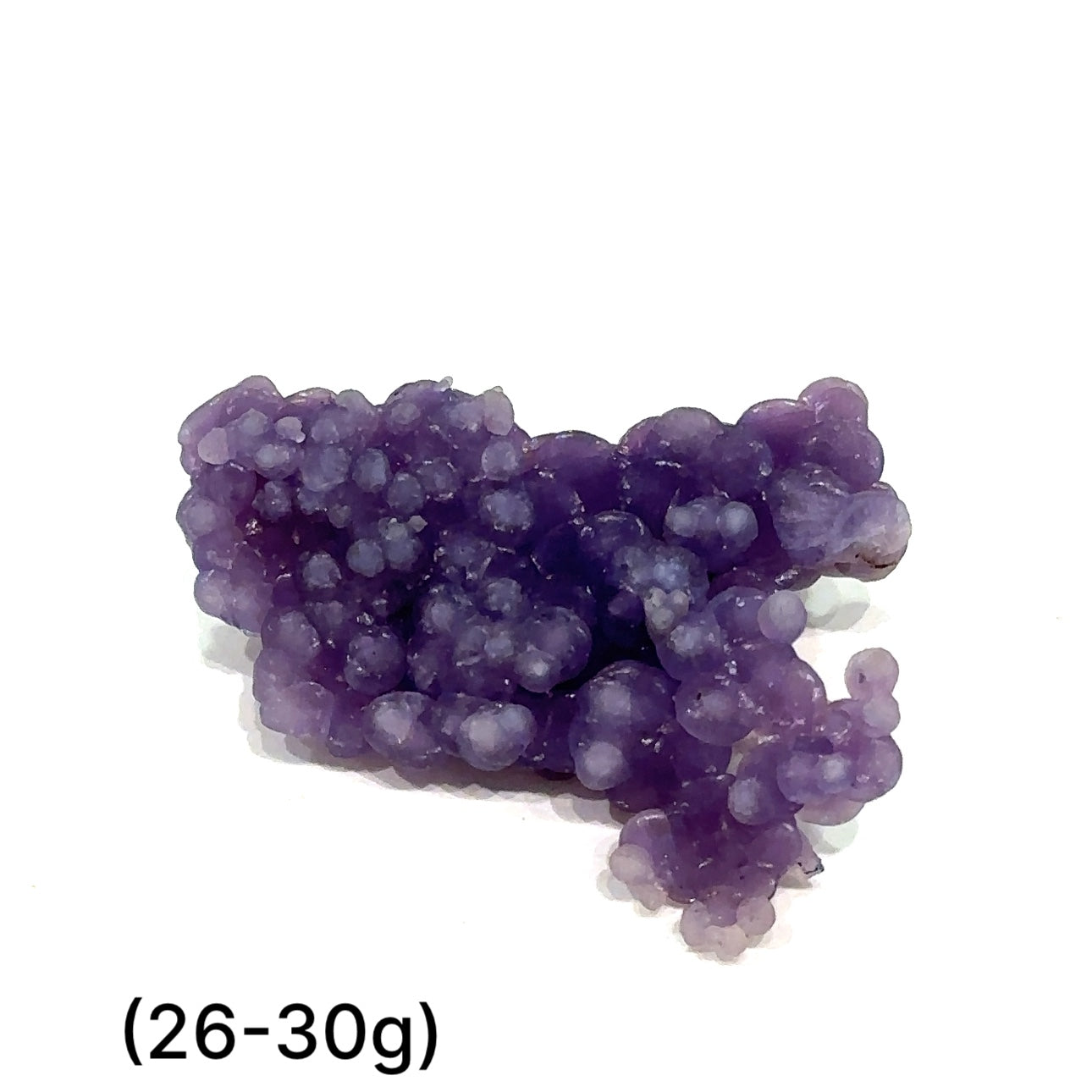 A group of (26-30g) grape agate gemstone  on a white background, front close up overview. 