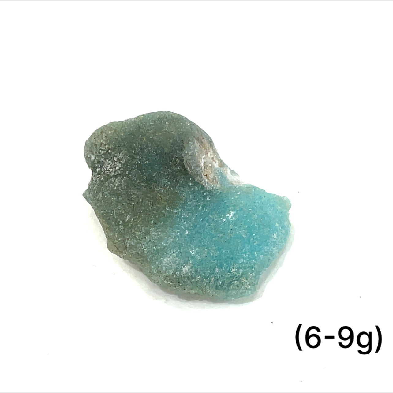 A group of (6-9g) of raw Hemimorphite pieces on  a white background, front view. 