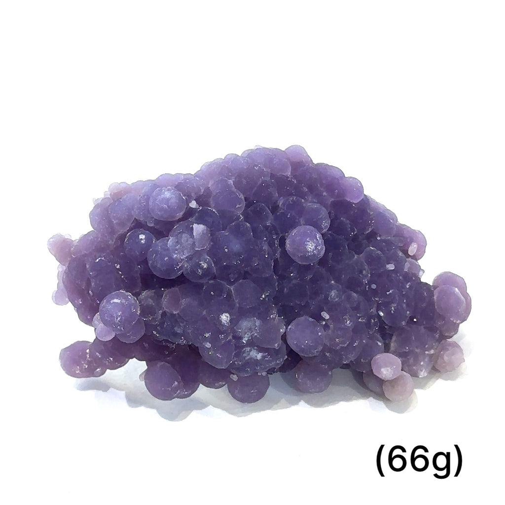 A group of (66g) grape agate gemstone  on a white background, front close up overview. 