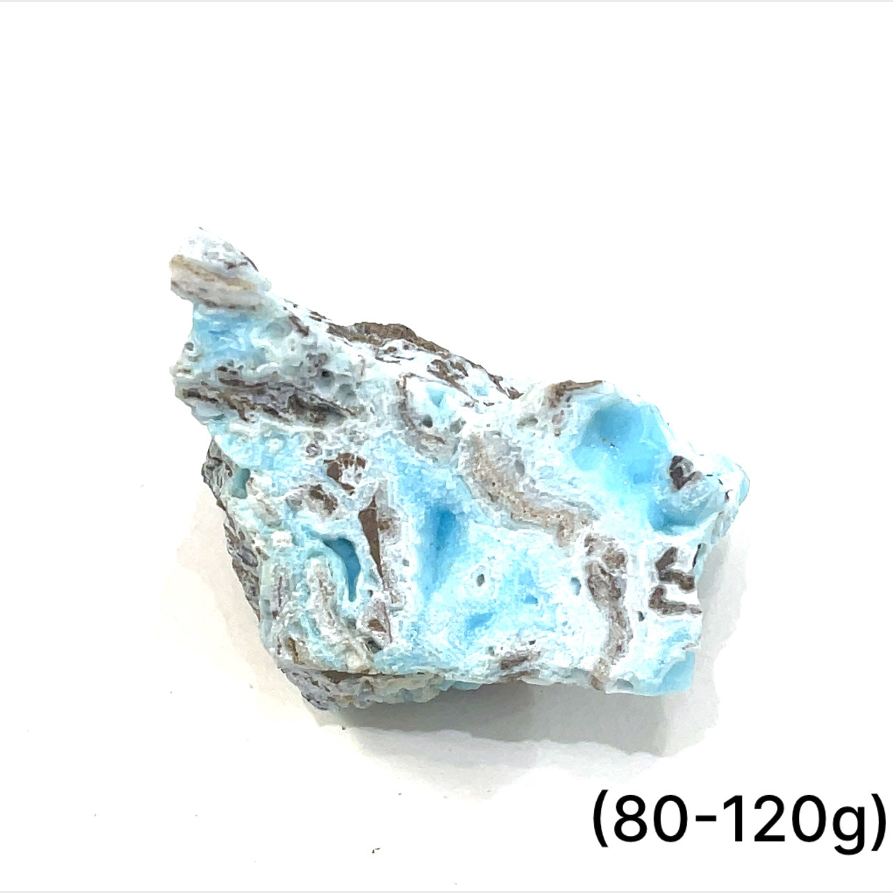 A group of (80-120g) of raw Hemimorphite pieces on  a white background, front view. 