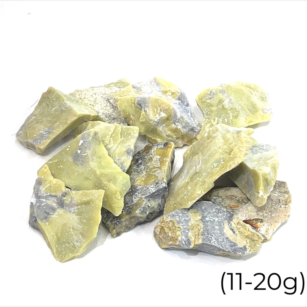 A group of Devalite stone (11-20g) used in meditation and crystal healing – grounding Earth energy. on a white background front overview.
