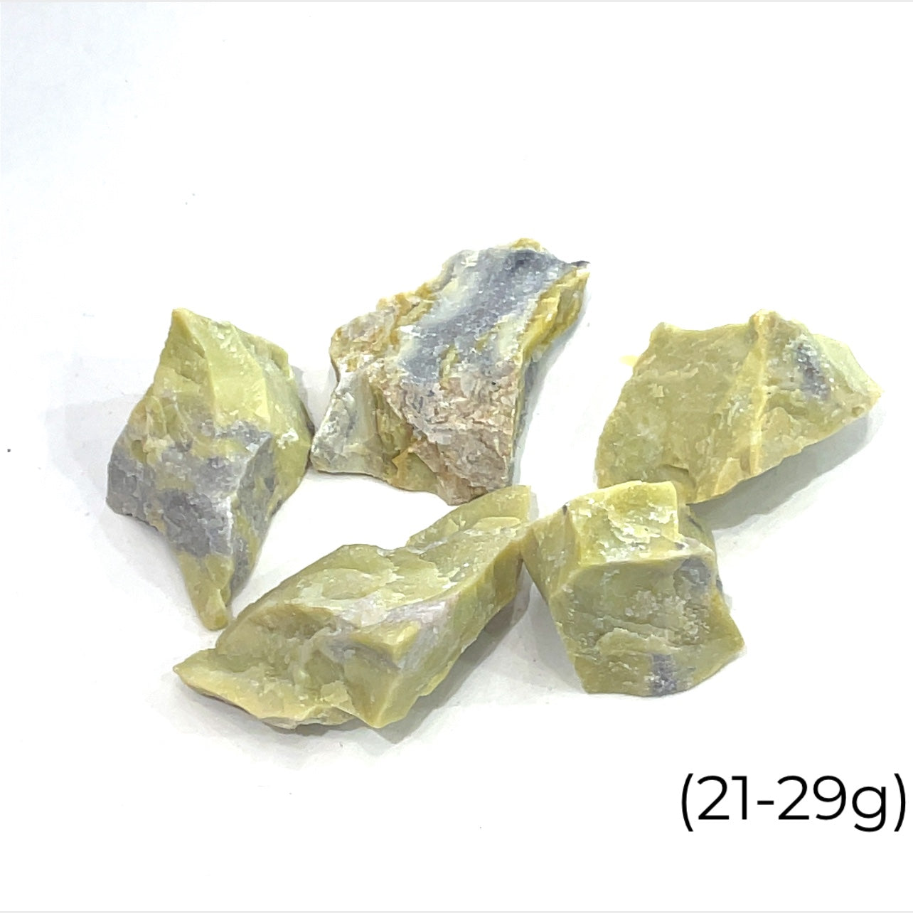 A group of Devalite stone (21-29g) used in meditation and crystal healing – grounding Earth energy. on a white background front overview.