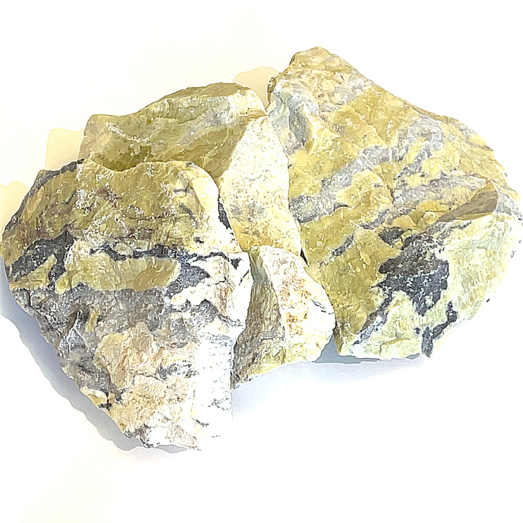 A group of Devalite stone used in meditation and crystal healing – grounding Earth energy. on a white background front overview.