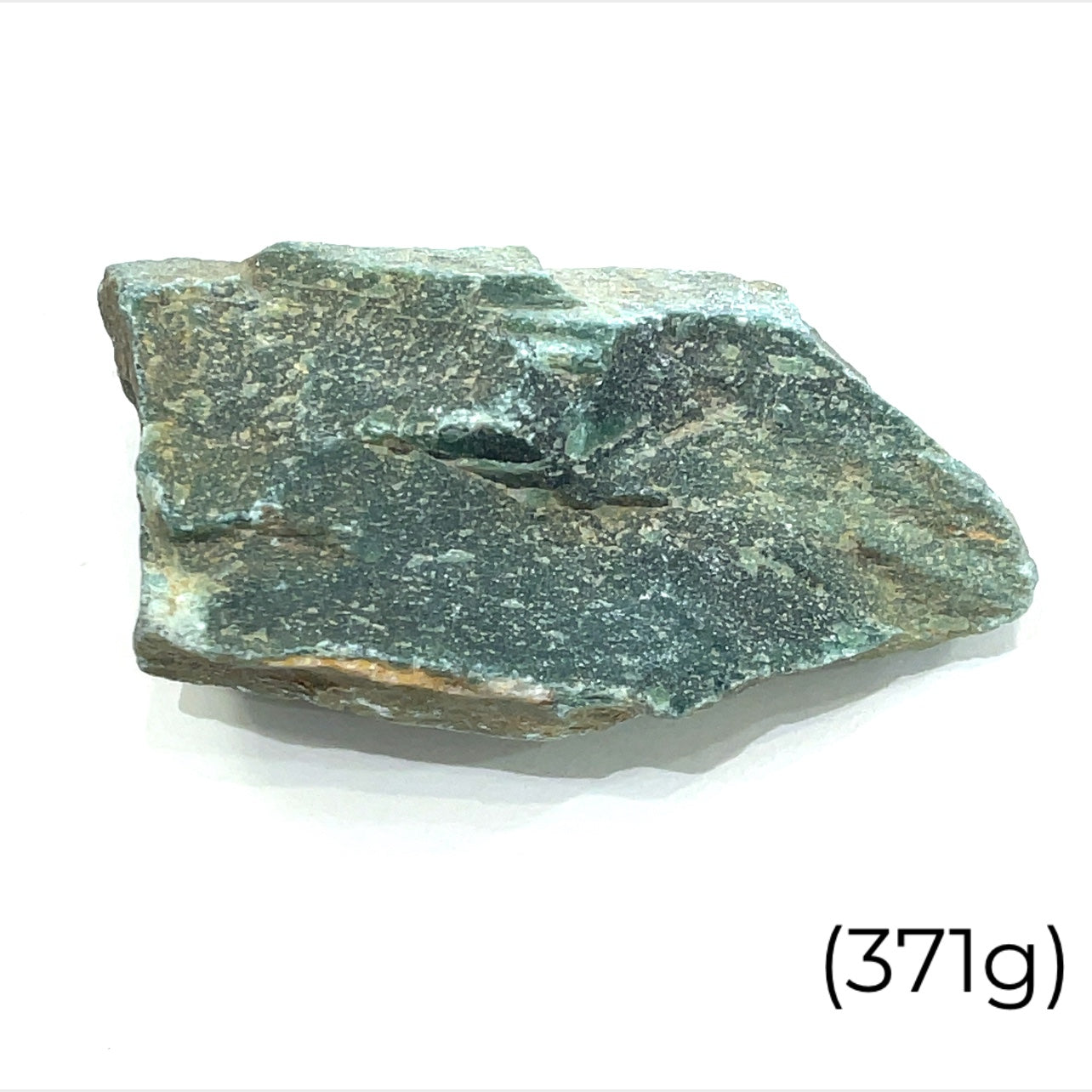 A raw Bloodstone (371g) used in meditation for grounding and energy balance on s white background and front overview. 