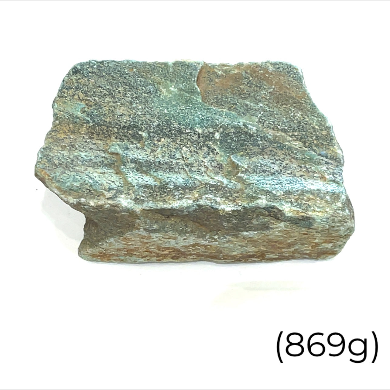 A raw Bloodstone (869g) used in meditation for grounding and energy balance on s white background and front overview. 