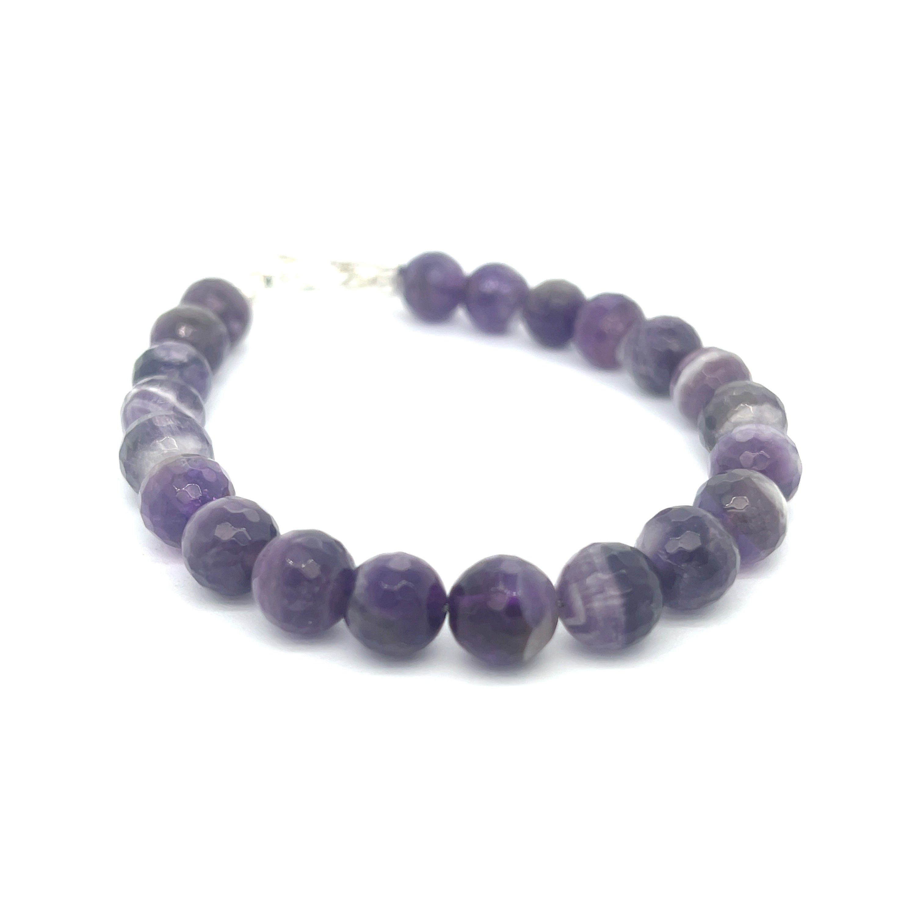 Amegreen gemstone beads in soft lavender and green tones, handcrafted healing bracelet front overview.