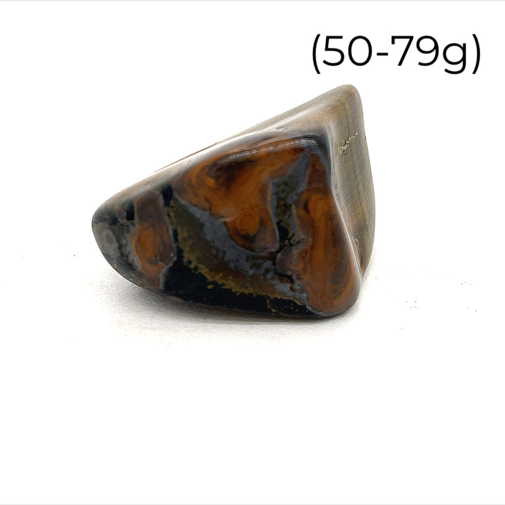 Blue Tiger Eye Tumbled Gemstone grouping on white 50-79g overview