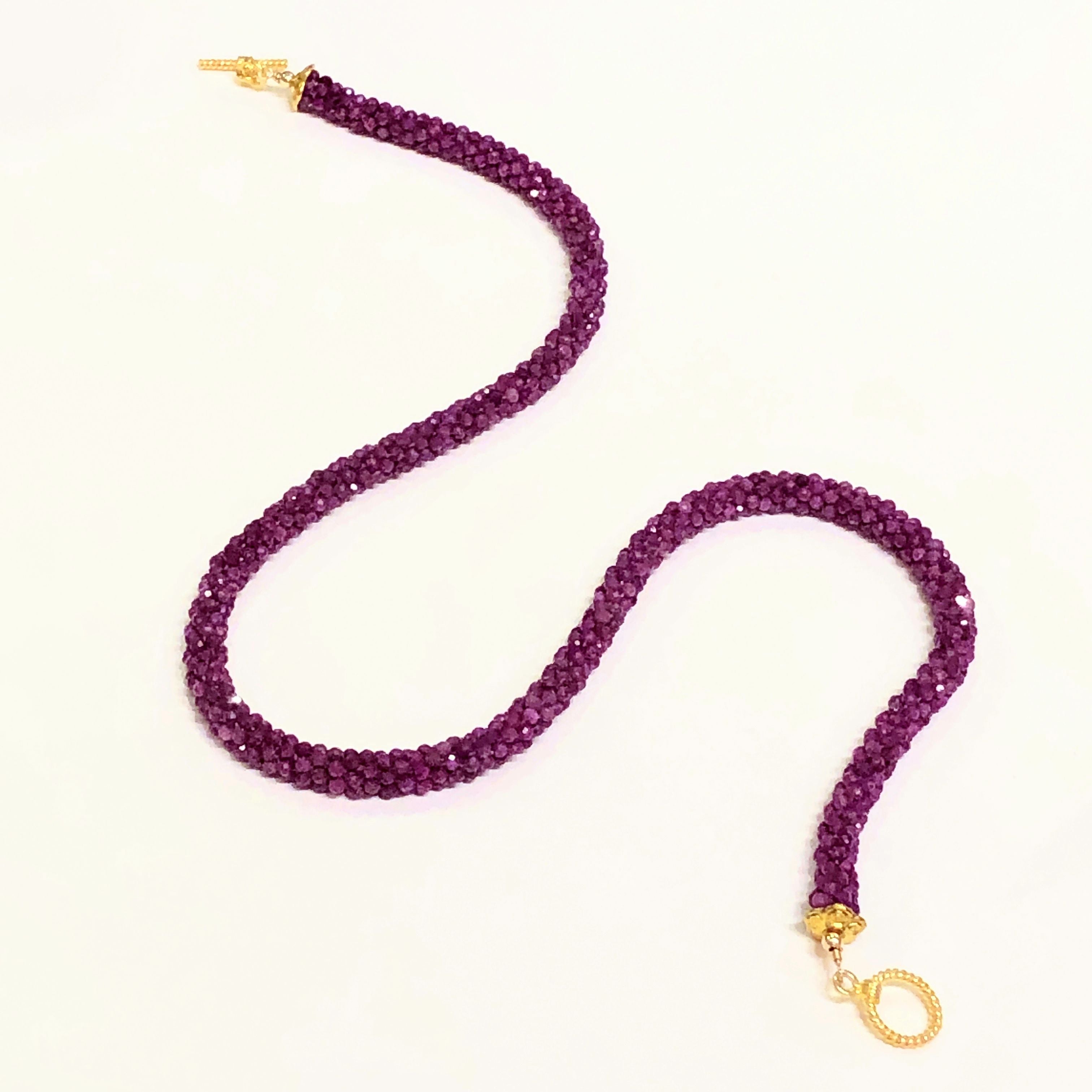 Crocheted Ruby necklace, Gemstone necklace, gold filled toggle