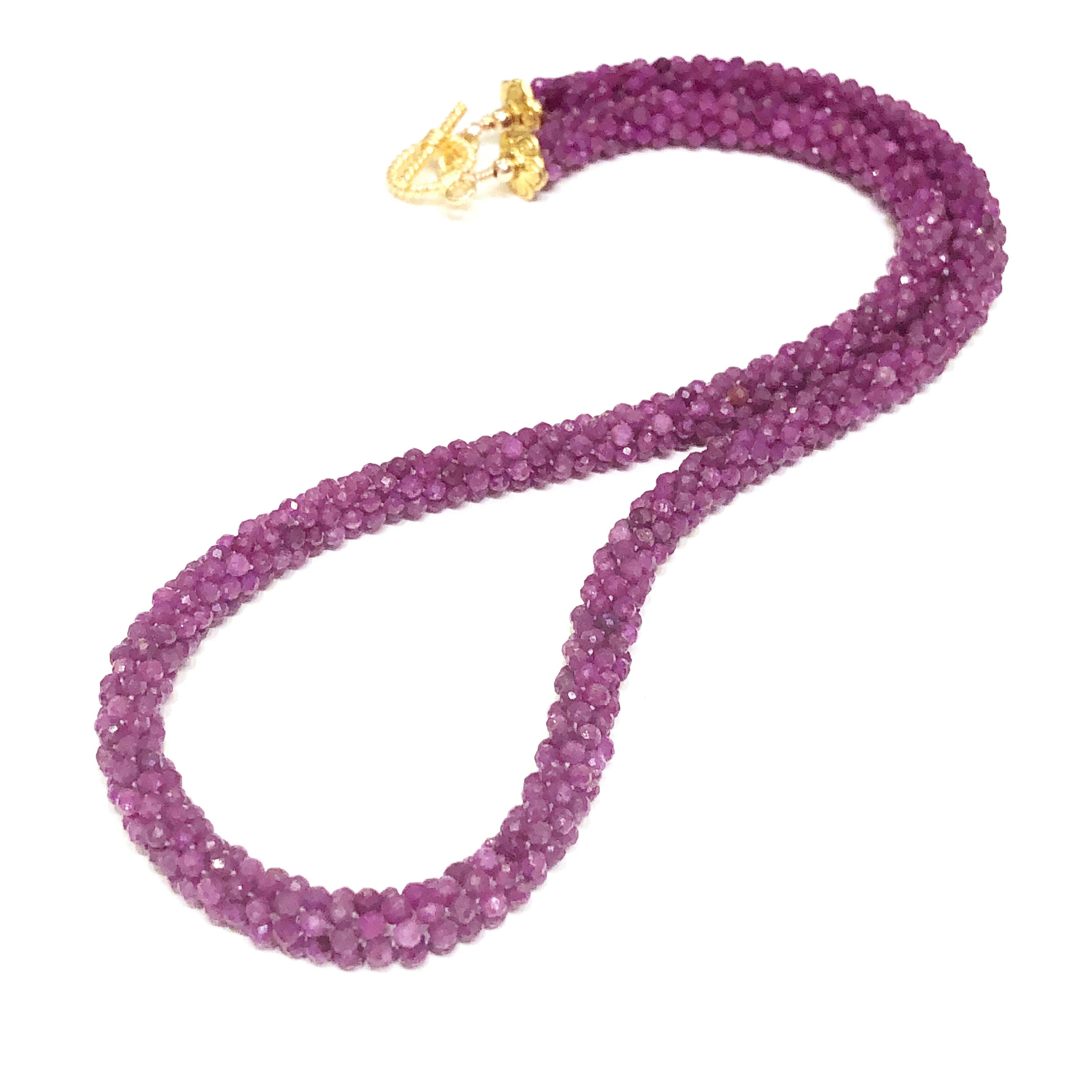 Crocheted Ruby necklace, Gemstone necklace, gold filled toggle