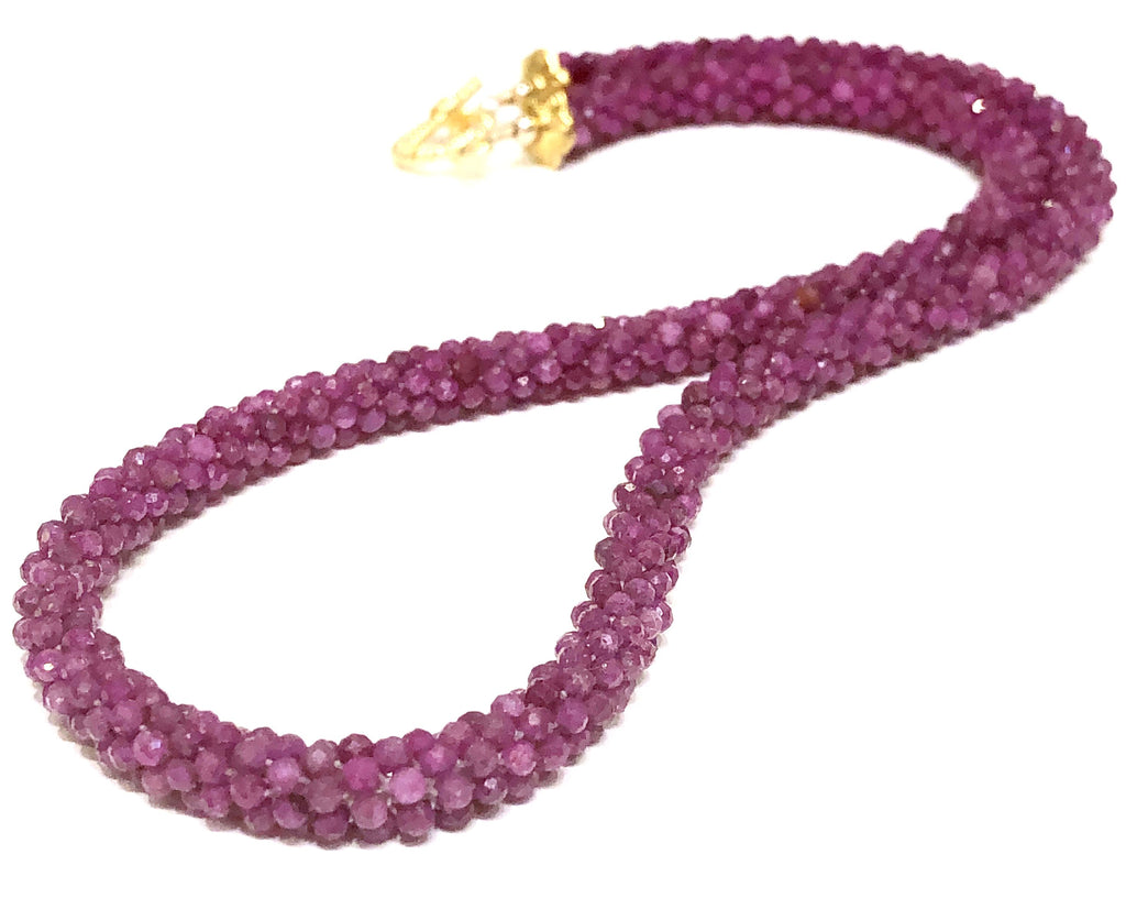 Crocheted Ruby necklace, Gemstone necklace, gold filled toggle