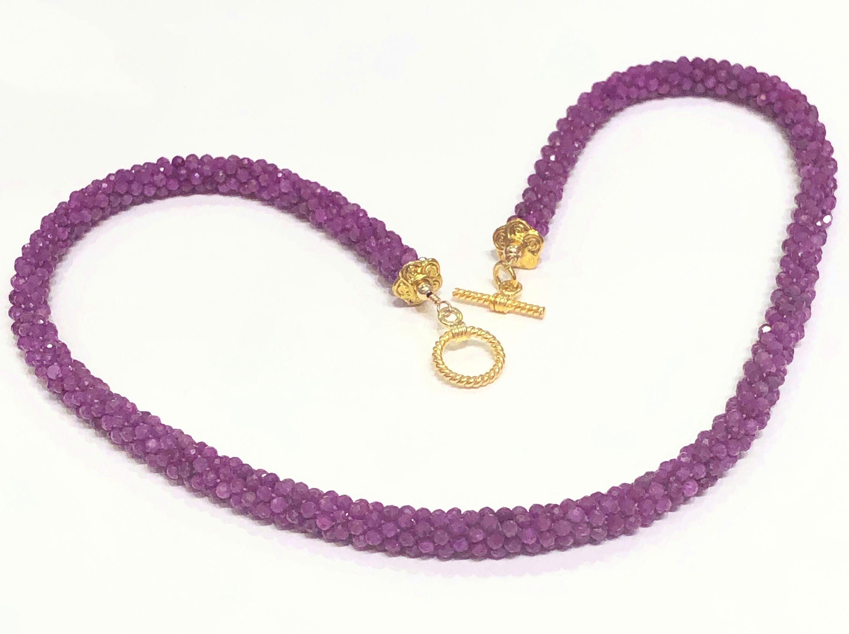 Crocheted Ruby necklace, Gemstone necklace, gold filled toggle